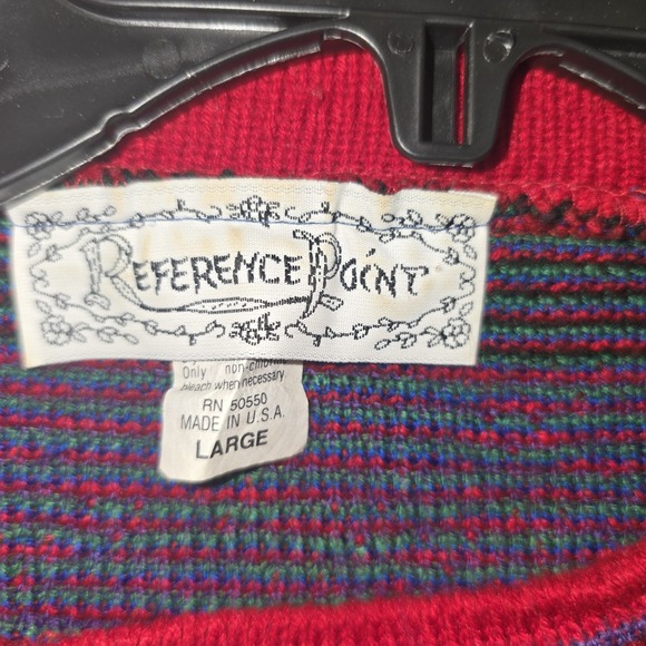 Reference Point Vintage RED crew Neck Heart Print Knit Sweater size large - Picture 3 of 6